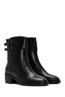 Women's Black Buckle Heeled Leather Classic Boots | Derimod