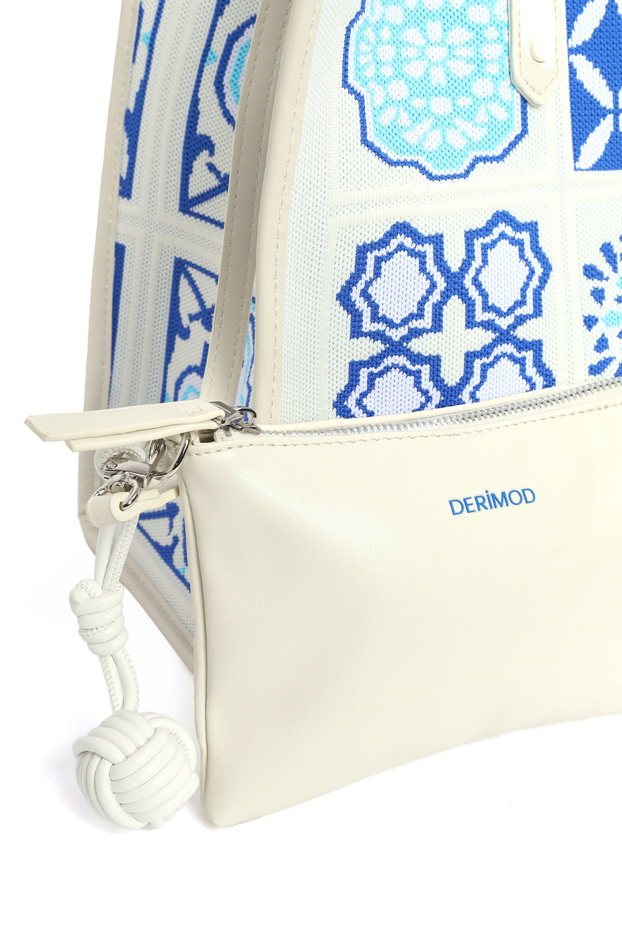 Woman Blue Long Strap Patterned Fabric Shoulder Bag