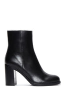 Women's Black Leather Zippered Heeled Boots | Derimod