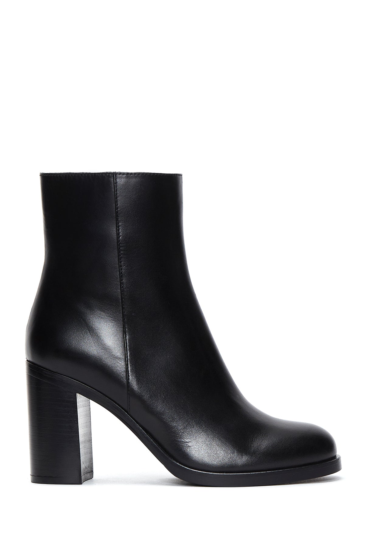 Women's Black Zipper Heeled Leather Boots 24WFD100218 | Derimod