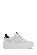Woman White Laced Thick Sole Leather Sneakers | Derimod