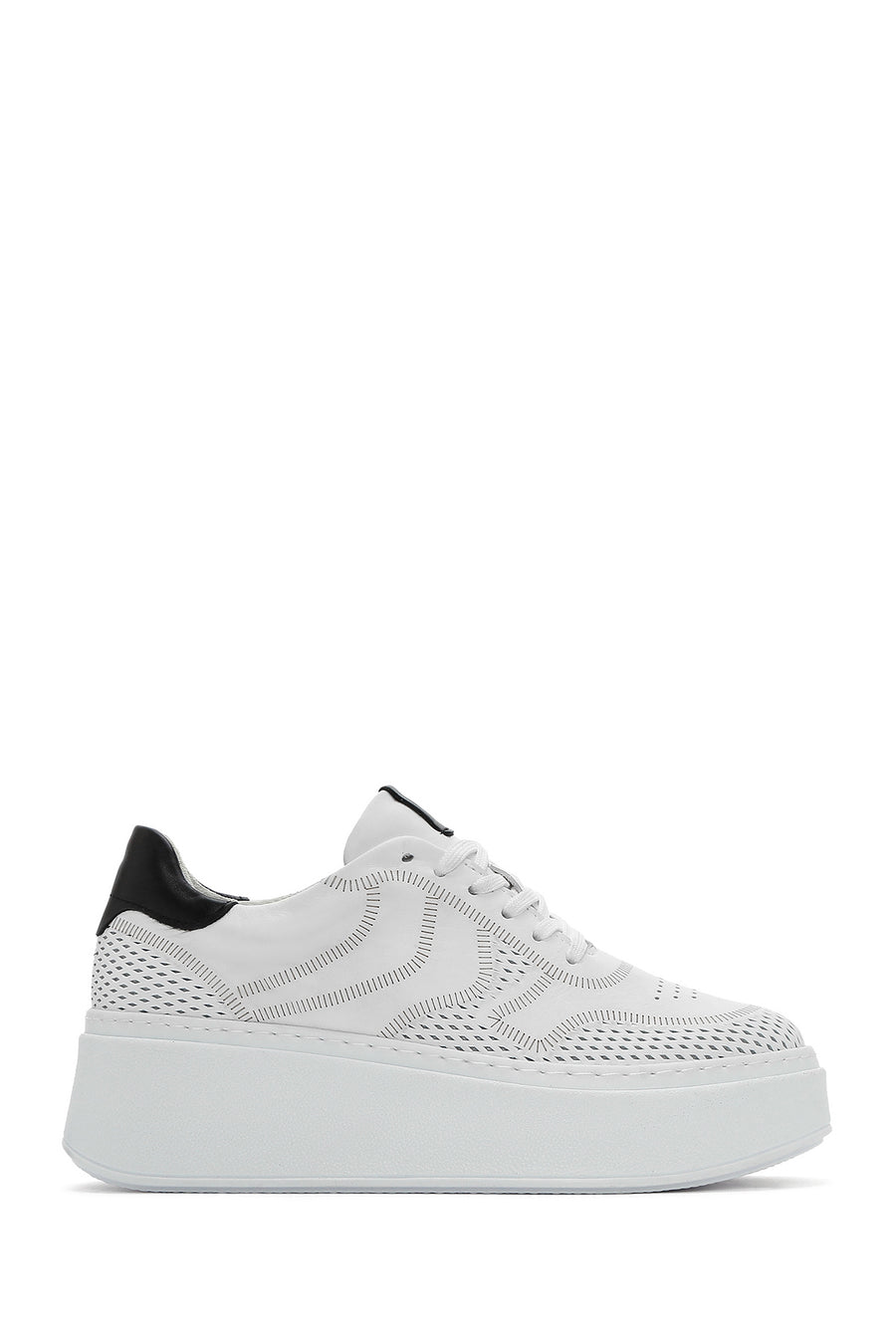 Kadın Beyaz Bağcıklı Kalın Tabanlı Deri Sneaker 25SFD371418 | Derimod