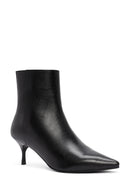 Women's Black Zippered Thin Heeled Leather Boots | Derimod