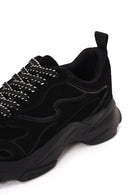 Kadın Siyah Bağcıklı Kalın Tabanlı Süet Deri Sneaker | Derimod