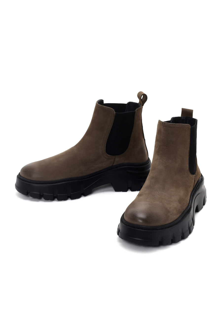 Men's Khaki Thick Soled Chelsea Nubuck Leather Boots