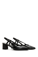 Women's Black Open-Back Heeled Leather Shoes | Derimod