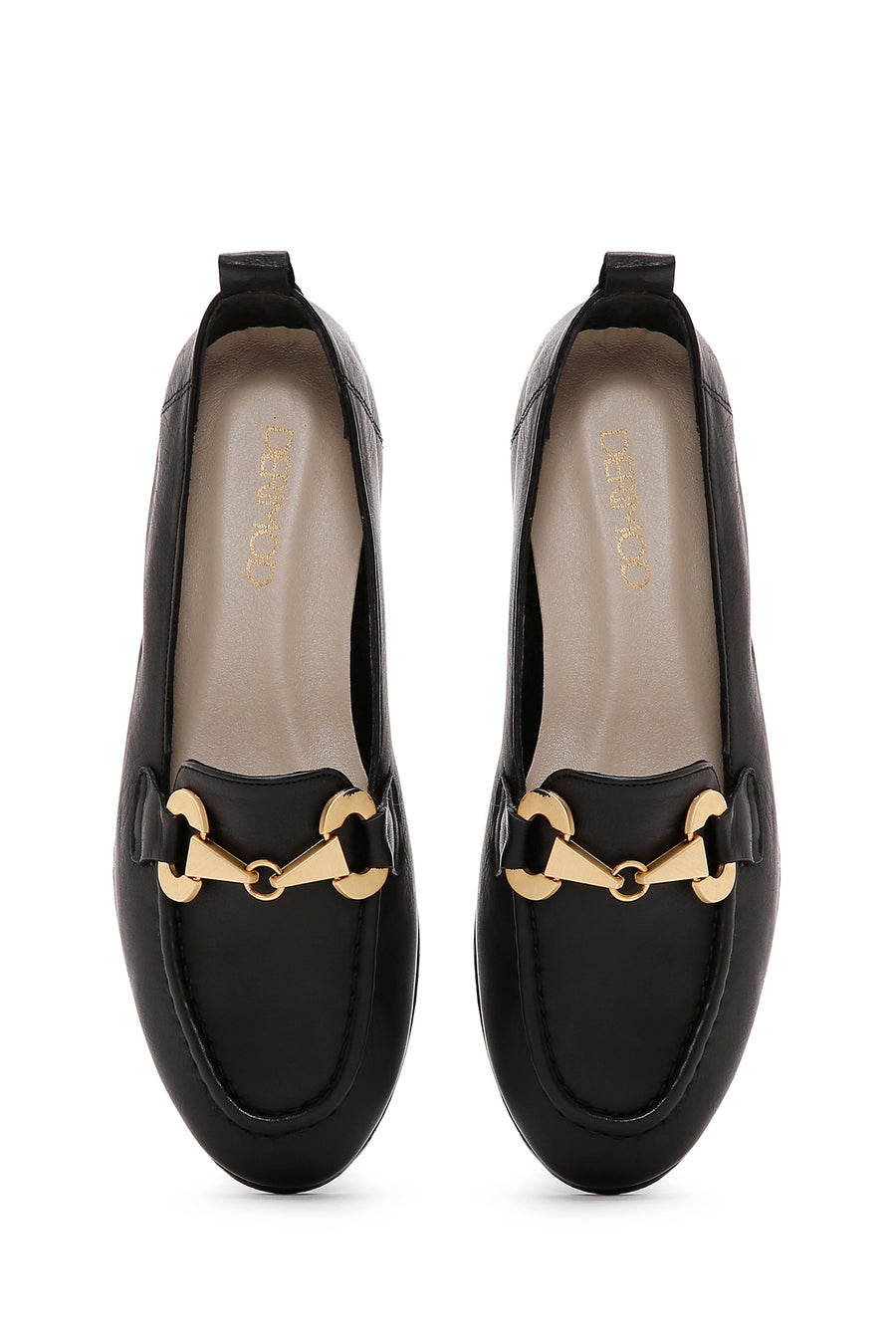 Kadın Siyah Tokalı Deri Maskülen Loafer