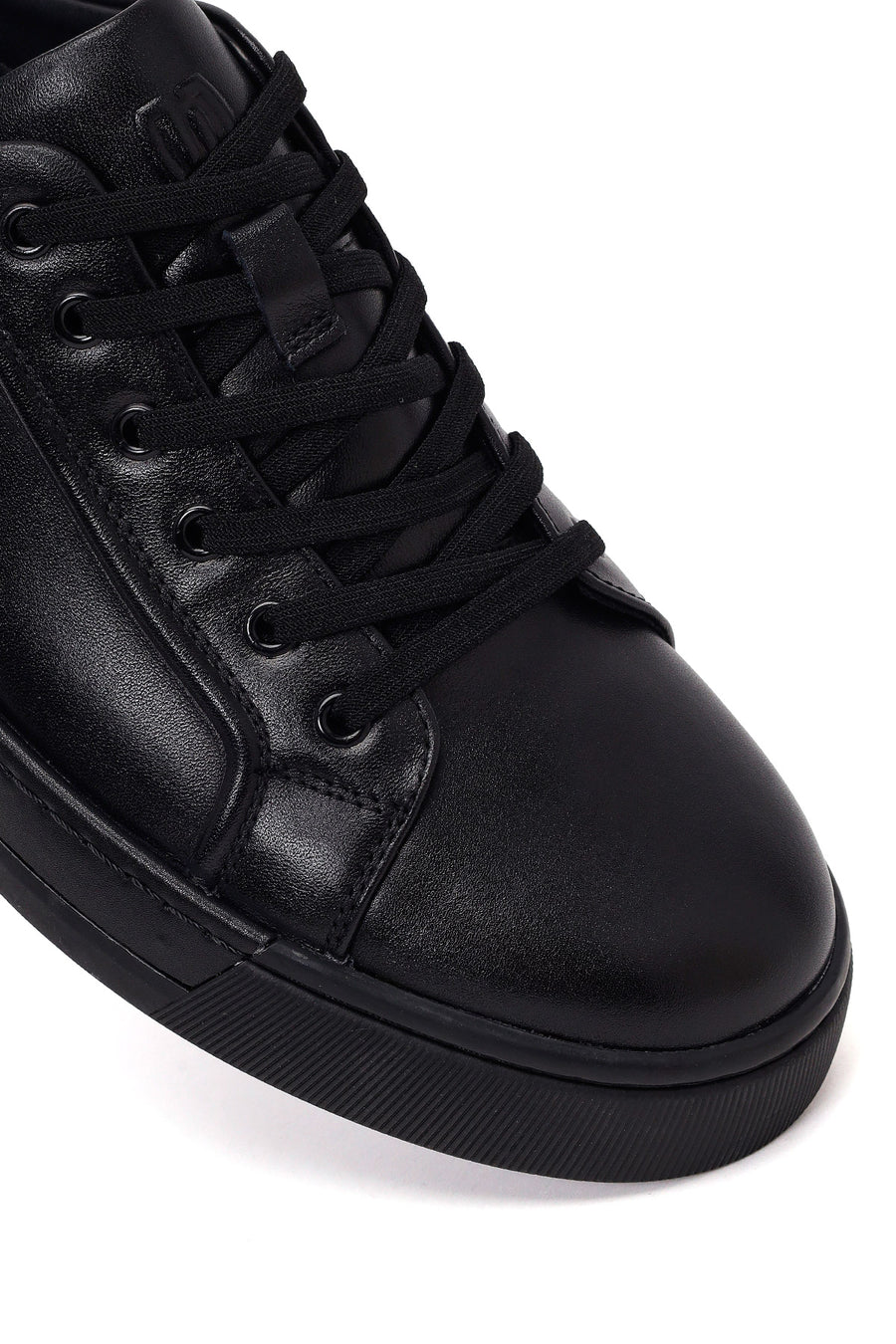 Erkek Siyah Bağcıklı Deri Sneaker