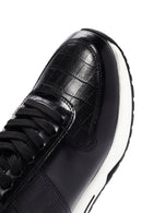 Men's Black Crocodile Patterned Lace Up Thick Soled Leather Sneaker | Derimod