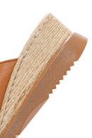 Women's Tan Thick Soled Leather Comfort Slippers | Derimod