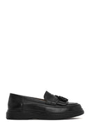 Women's Black Tassel Leather Loafer | Derimod