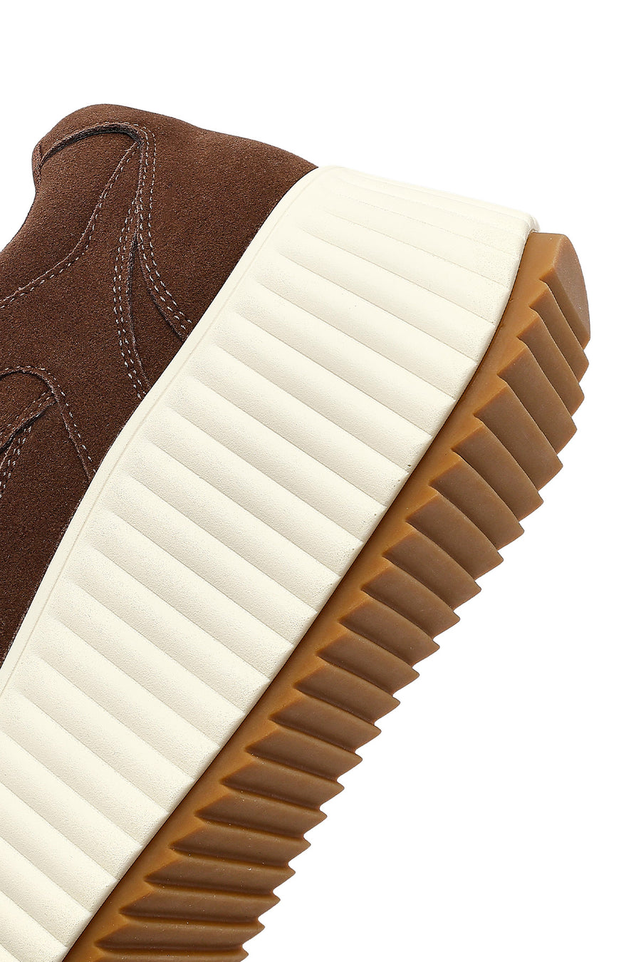 Woman Brown Lace-Up Thick-Soled Suede Sneaker