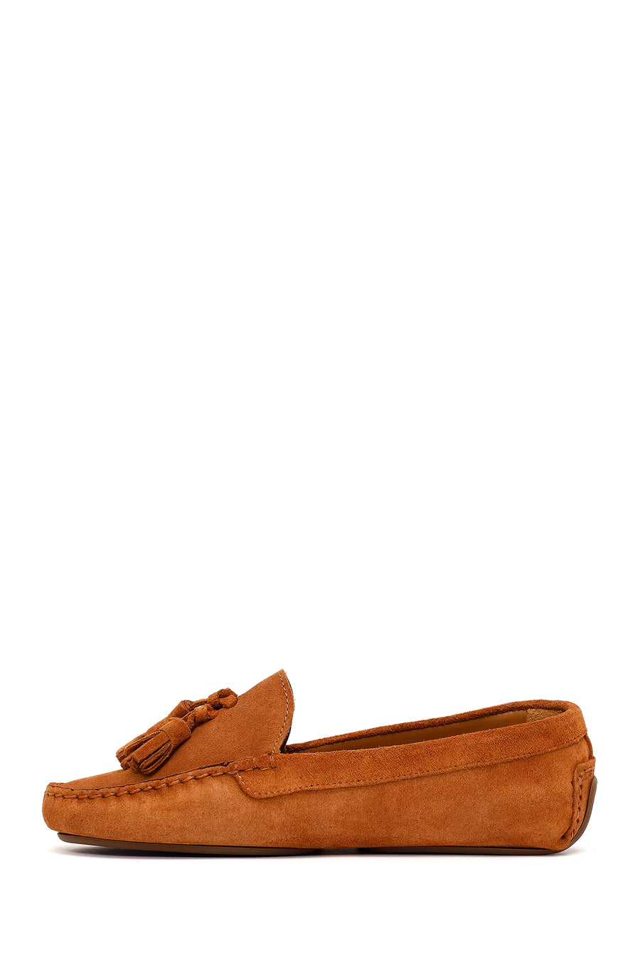 Woman Tan Tasselled Suede Leather Loafer