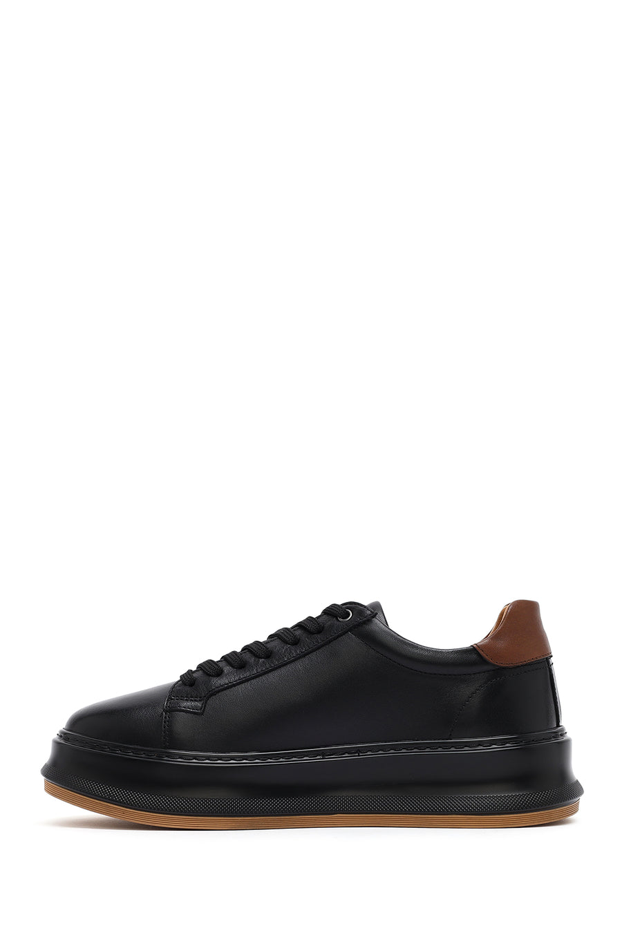 Men's Black Lace-up Thick-Sole Leather Sneaker