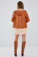 Shelly Women's Orange Oversize Hooded Leather Jacket | Derimod