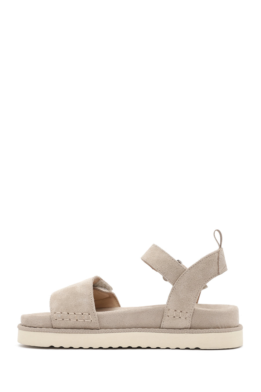 Women's Cream Strappy Thick Soled Suede Leather Sandals