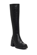 Woman Black Zip Closure Chunky Heeled Leather Boots | Derimod
