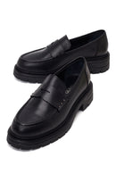 Woman Black Thick-Soled Leather Masculine Loafer | Derimod