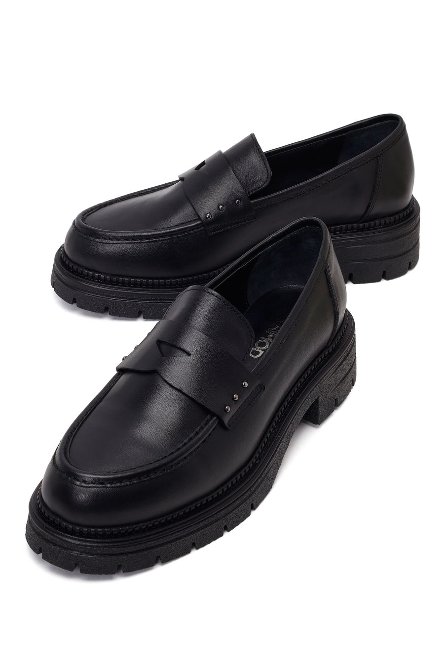 Kadın Siyah Kalın Tabanlı Deri Maskülen Loafer
