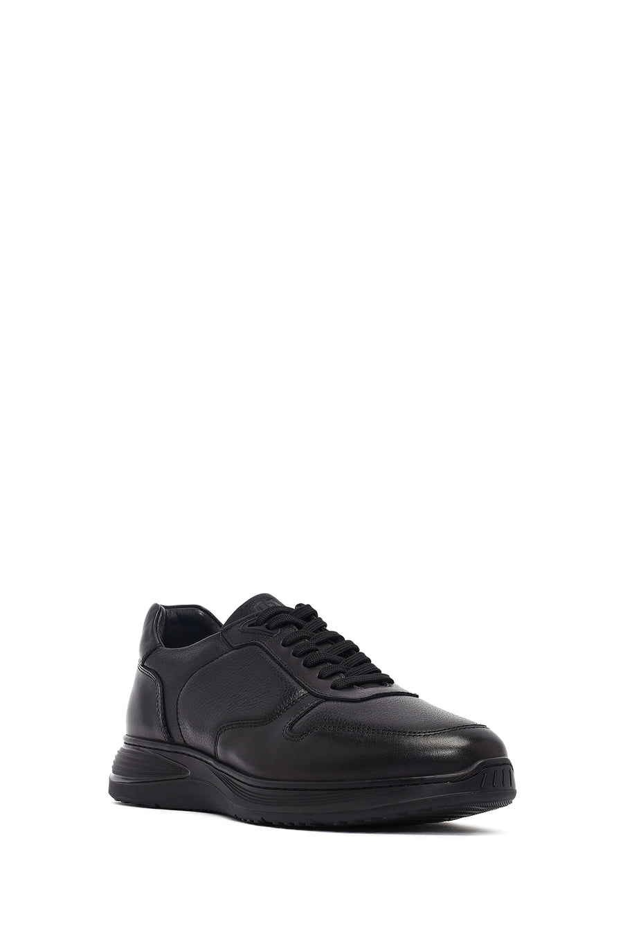 Erkek Siyah Bağcıklı Deri Sneaker