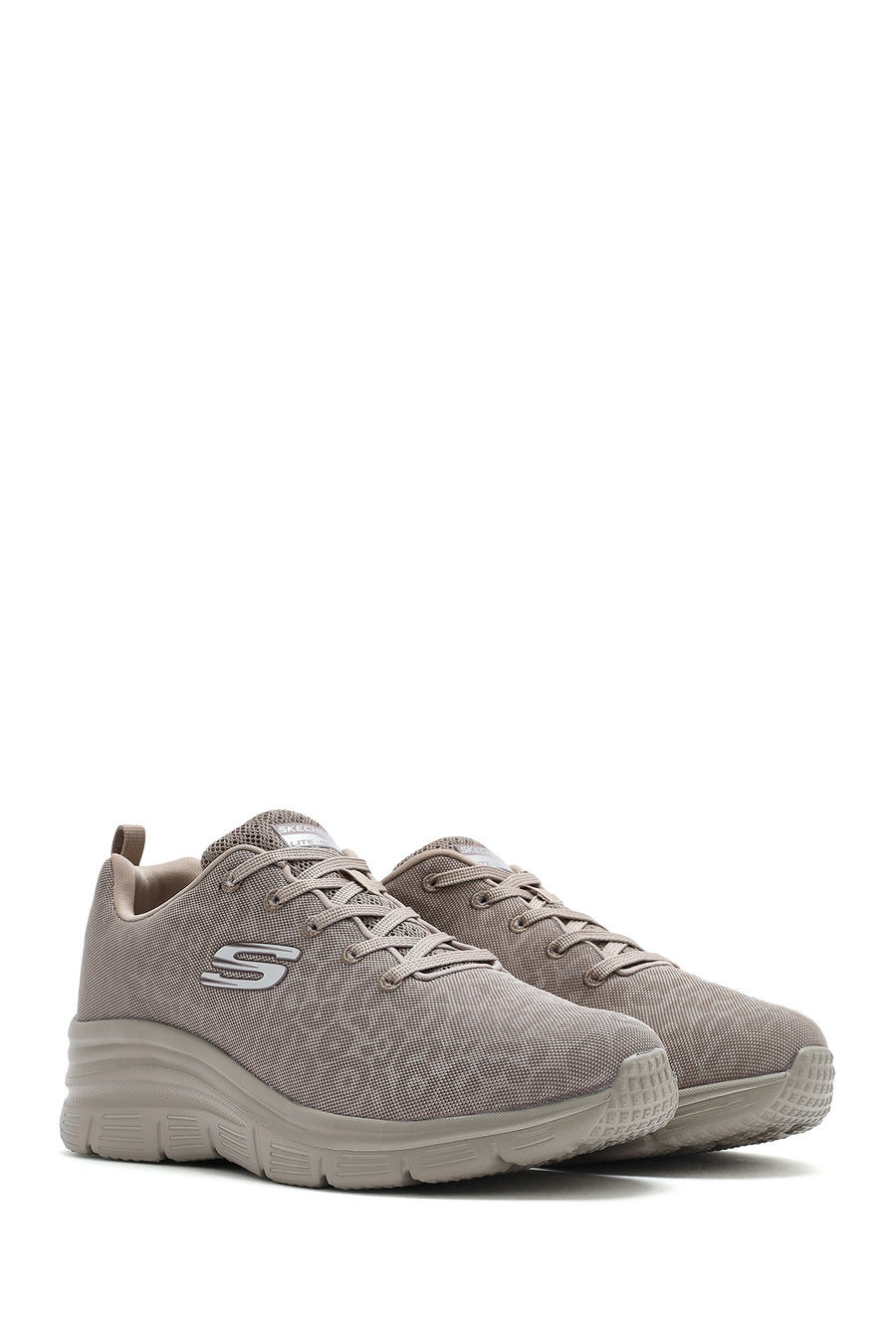 Skechers Women's Beige Fashion Fit Lace-Up Fabric Sneakers