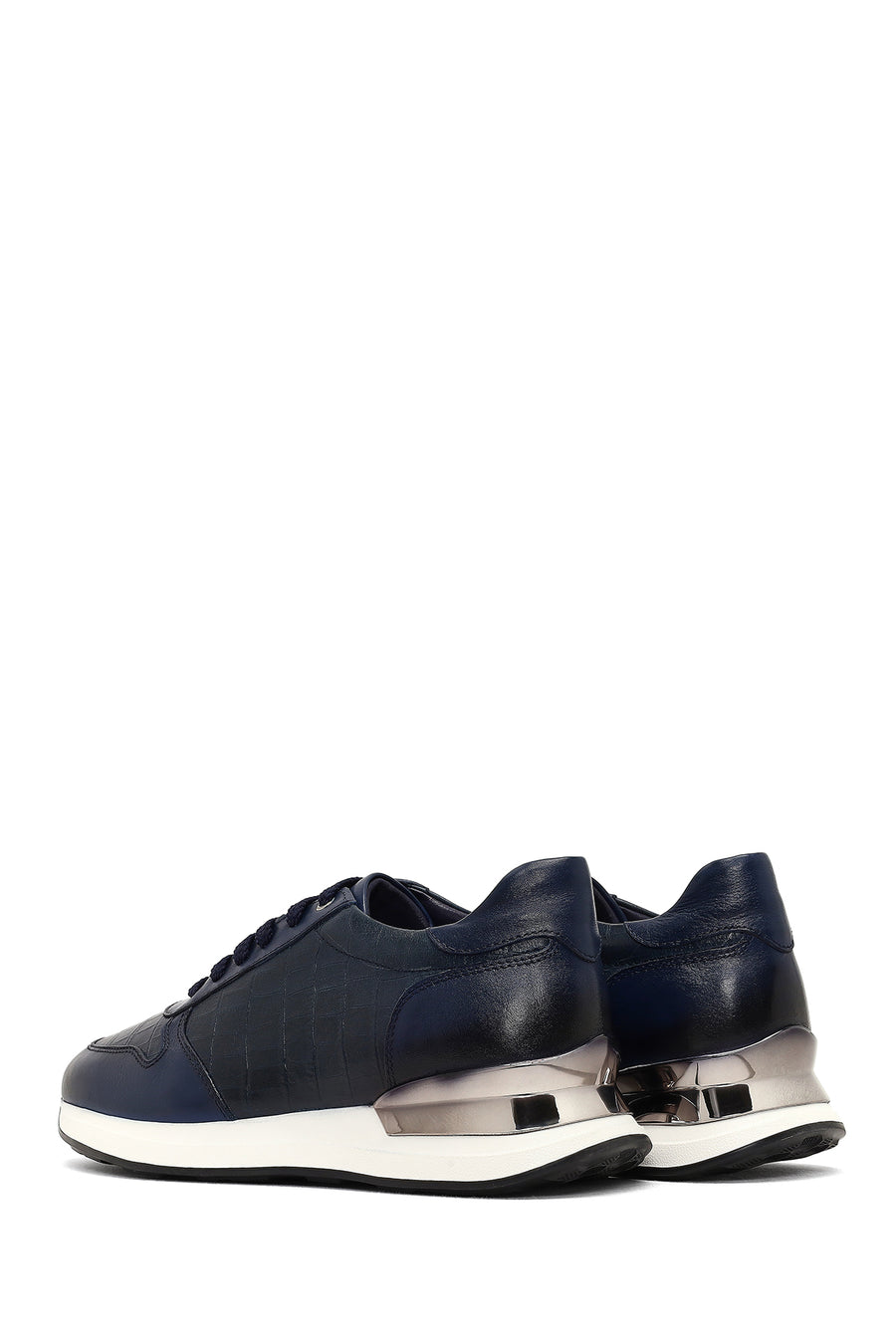 Men's Navy Blue Lace-Up Thick Sole Leather Sneaker