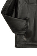 Karl Male Black Zip Closure Notched Collar Leather Jacket | Derimod