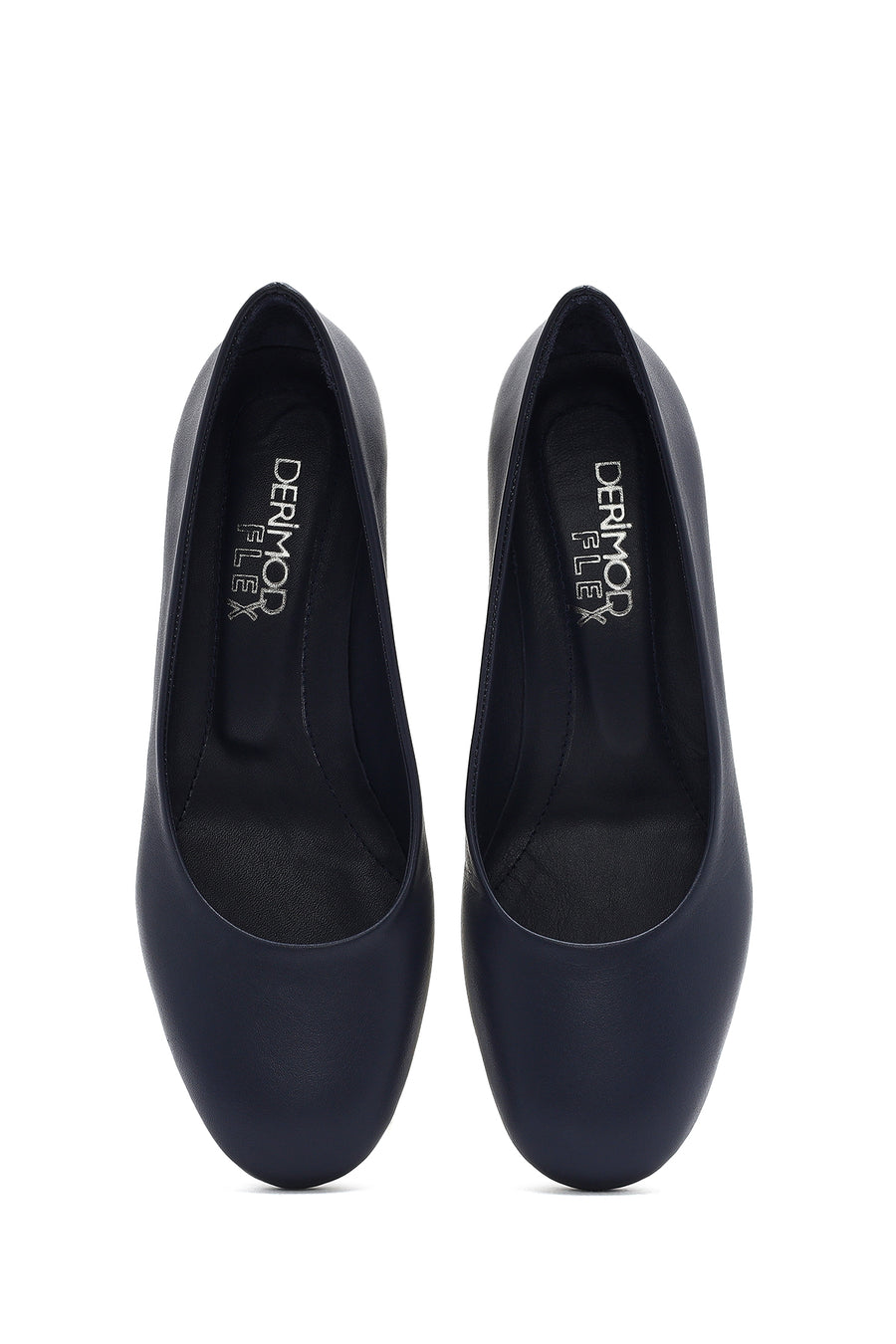 Derimod Flex Women's Navy Blue Short Thick Heeled Leather Shoes