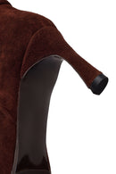 Woman Brown Thin-Heeled Suede Boots | Derimod