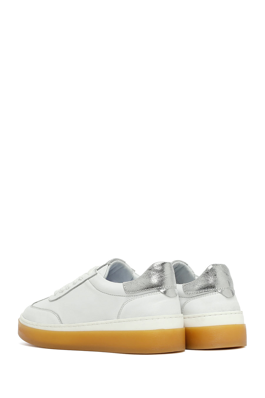 Kadın Beyaz Bağcıklı Deri Sneaker