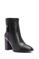 Women's Black Zippered Thick Heeled Leather Boots | Derimod