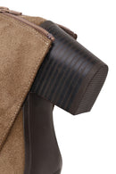 Woman Mink Thick-Heeled Suede Boots | Derimod
