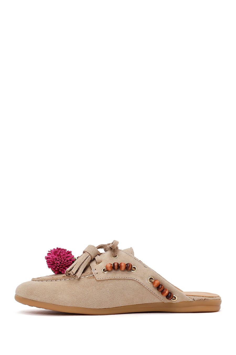 Woman Beige Tassel Suede Mule Slipper