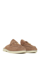Women's Beige Buckle Suede Leather Slippers | Derimod