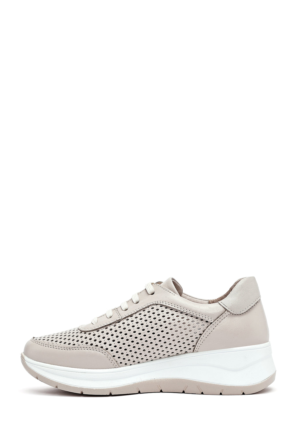 Kadın Krem Bağcıklı Kalın Tabanlı Deri Sneaker