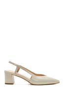 Women's Beige Open-Back Heeled Leather Shoes | Derimod