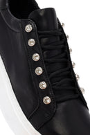 Women's Black Stone Laced Thick Soled Leather Sneakers | Derimod