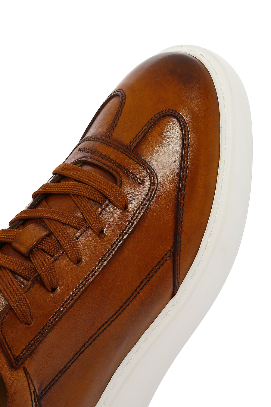 Erkek Taba Kalın Tabanlı Bağcıklı Deri Sneaker