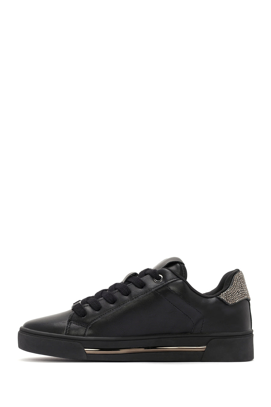 Woman Black Lace-Up Rhinestone Sneakers