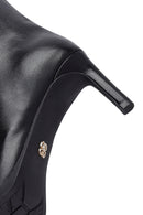 Woman Black Thin High-Heeled Leather Boots | Derimod