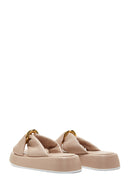 Women's Beige Thick Soled Leather Slippers | Derimod