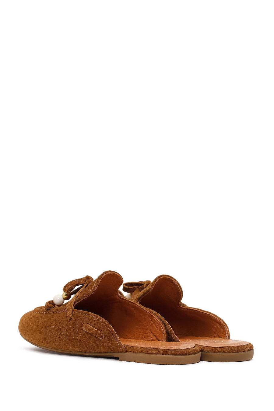 Women's Tan Tassel Suede Leather Slippers