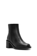 Women's Black Zippered Thick Heeled Leather Boots | Derimod