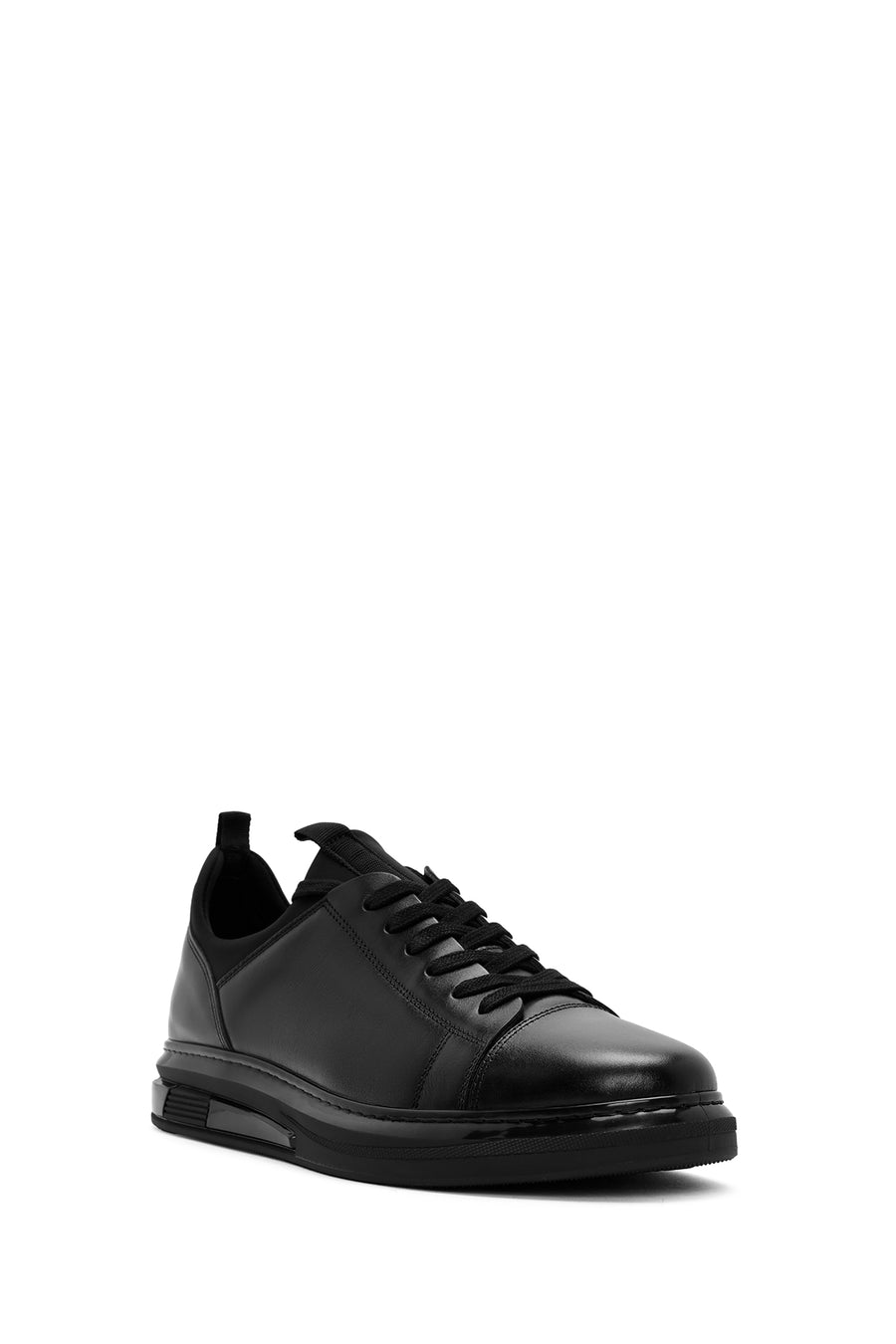 Erkek Siyah Bağcıklı Deri Sneaker