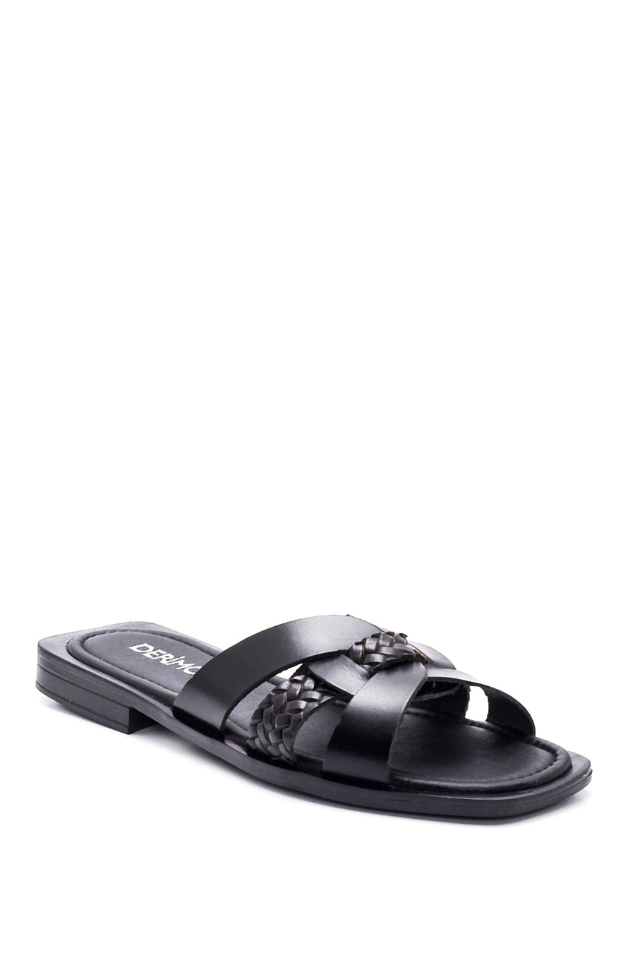 Women's Leather Knit Detailed Slippers