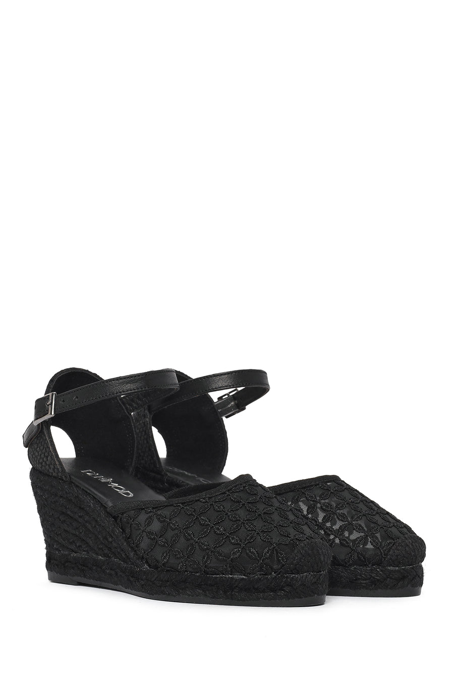 Women's Black Ankle Buckle Platform Espadrilles