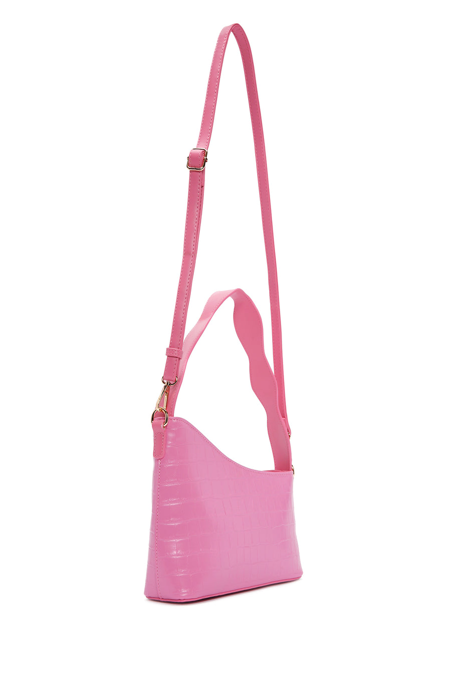 Women's Pink Long Strap Crocodile Patterned Shoulder Bag