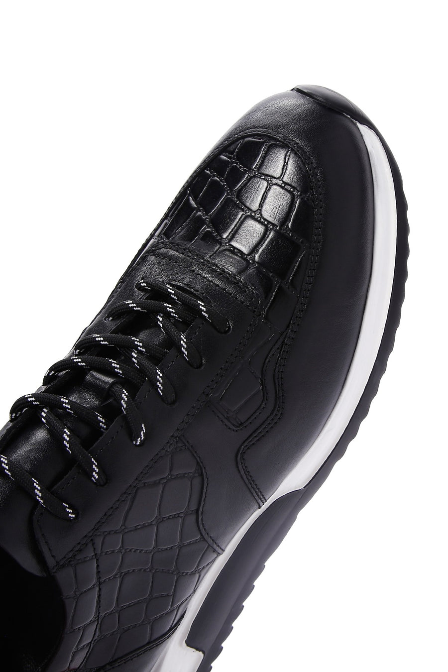 Erkek Siyah Bağcıklı Deri Sneaker