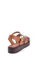 Women's Tan Leather Flat Sandals | Derimod