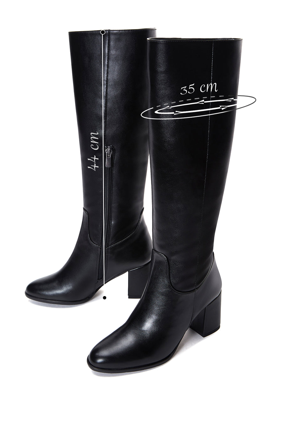 Woman Black Zippered Thick Heeled Boots